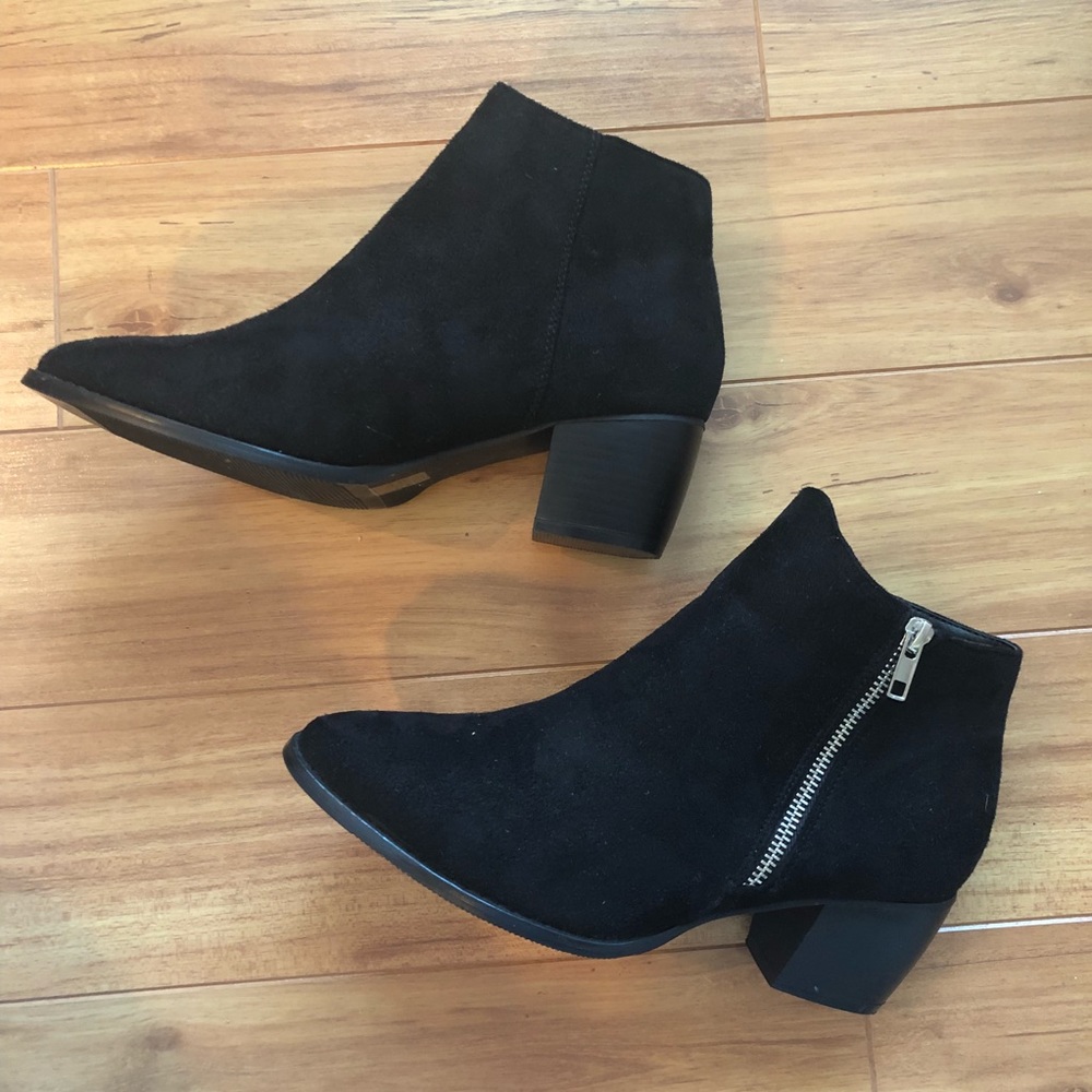 Size 8.5 Black Suede Zip Ankle Booties